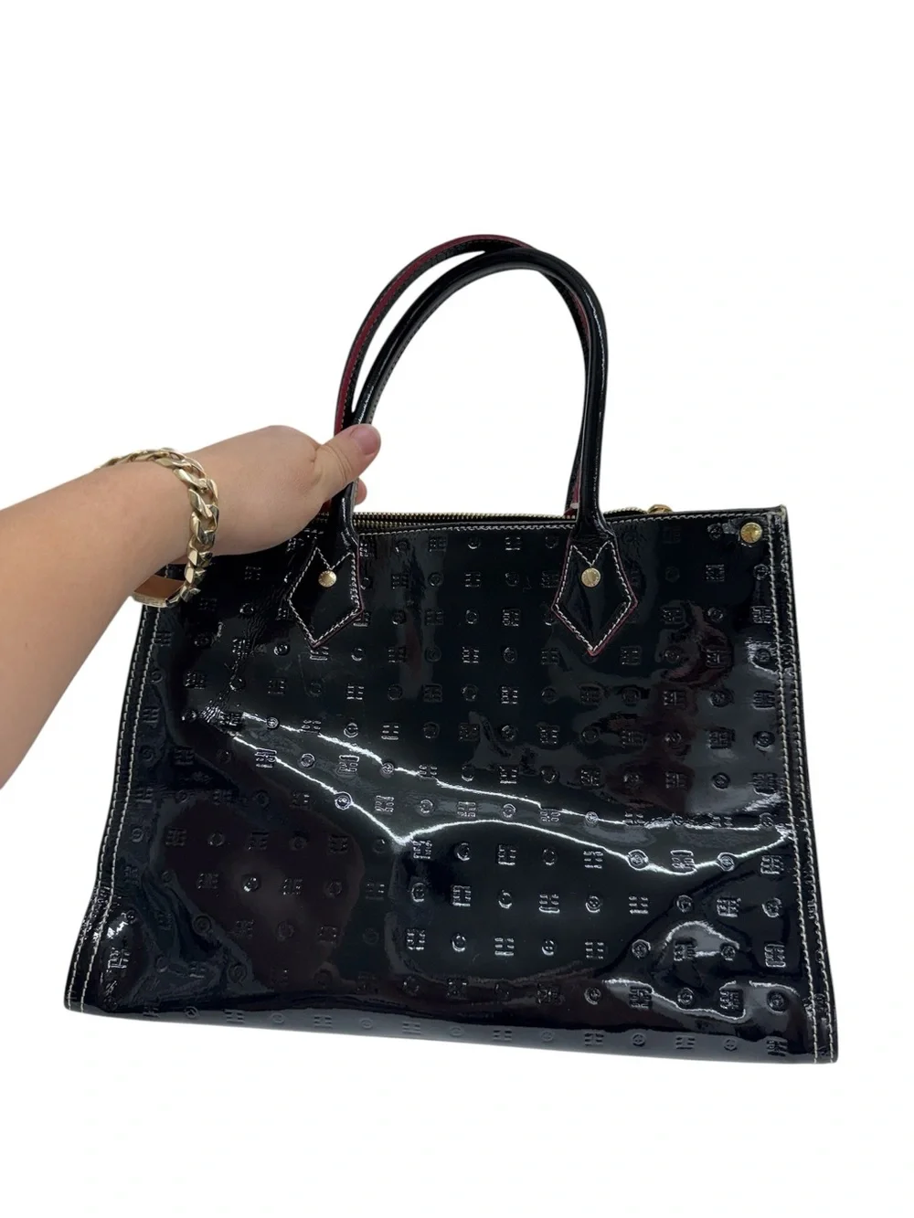 Arcadia Italian Satchel Black Patent & Python Accents Leather